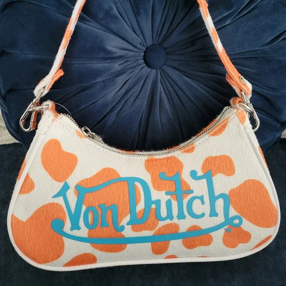 NWT Von Dutch Orange and White Logo Shoulder Bag - Picture 1 of 7